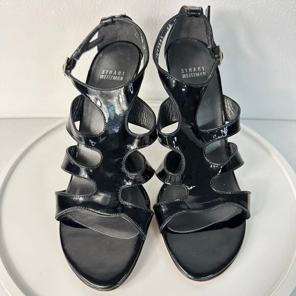 Stuart Weitzman Heels Caged Strappy Patent Leather Stiletto Open Toe Black 10 - Picture 3 of 11